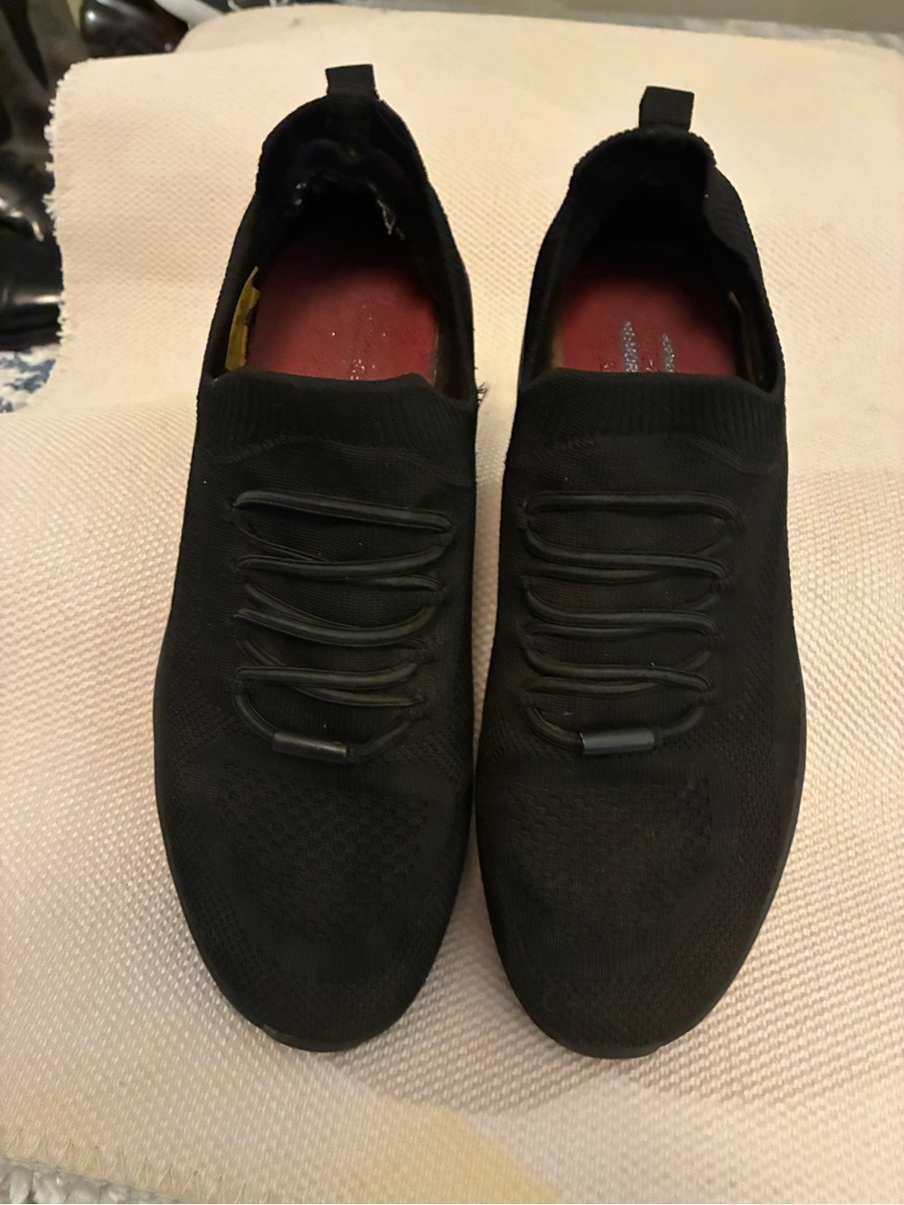 Skechers women’s Black Work Squad Chaos SR Slip-On Knit Sneaker #108145 SZ-8